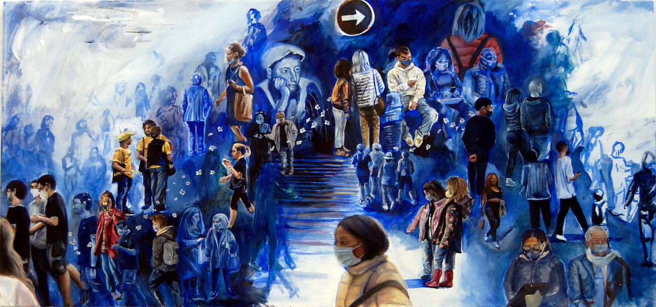 Oil painting of a bunch of figures in a crowd.