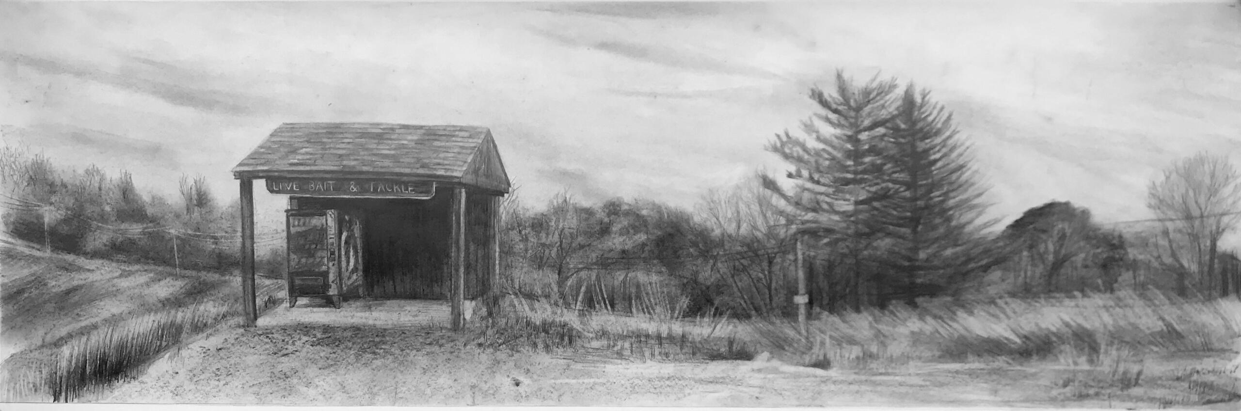 Marsh Creek Park, Graphite on Paper, 3' x 1', 2019.