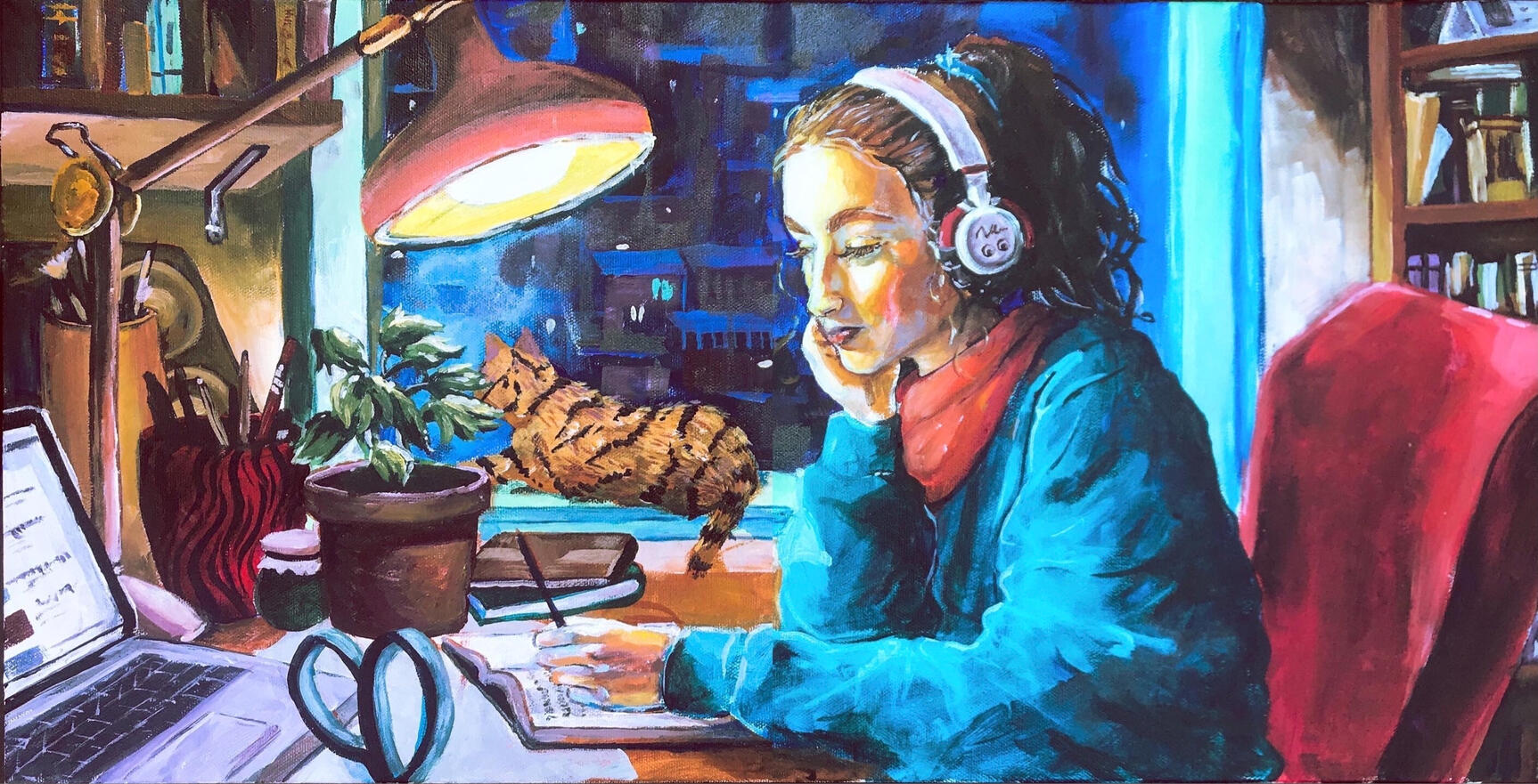 Lo-Fi Study Beats, Acrylic on Canvas, 24x12", 2021.